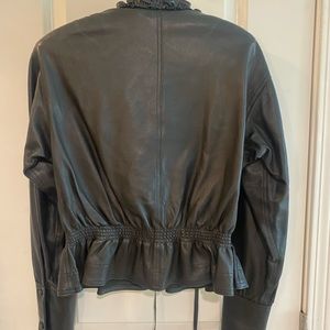 Glove Leather Smocked Ruffle Blouse in Black Size Small